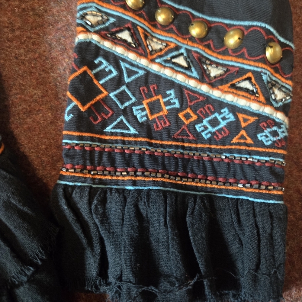 Love Sam Black Embroidered Ruffled Jacket with Blue and Orange Accents - Picture 7 of 12
